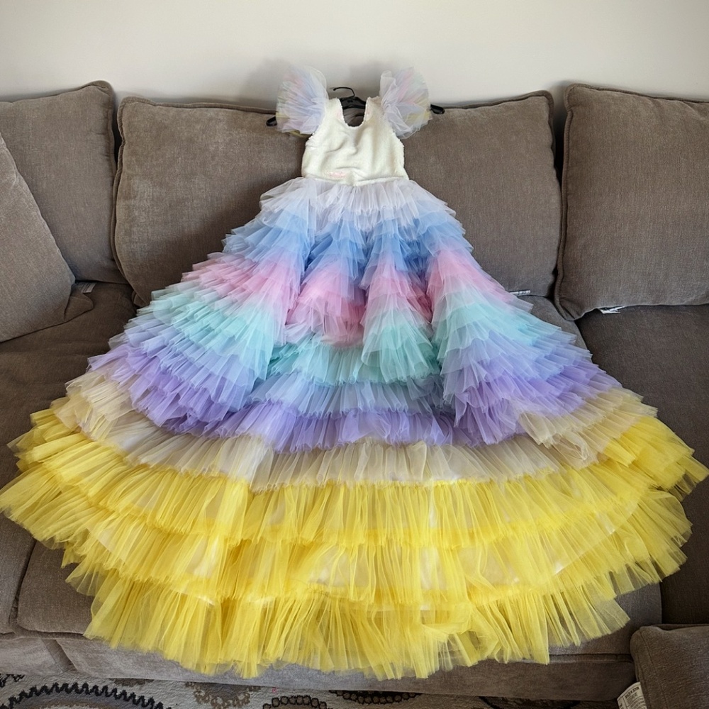 Handmade Unicorn Rainbow Tulle Dress – 116 cm / 5-6Y – Birthday / Party – Like N